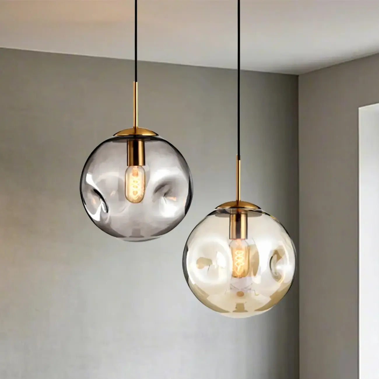 Suspension globe irrégulière en verre fumé pour chambre à coucher