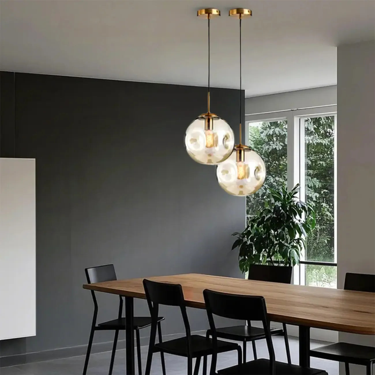 Suspension globe irrégulière en verre fumé pour chambre à coucher