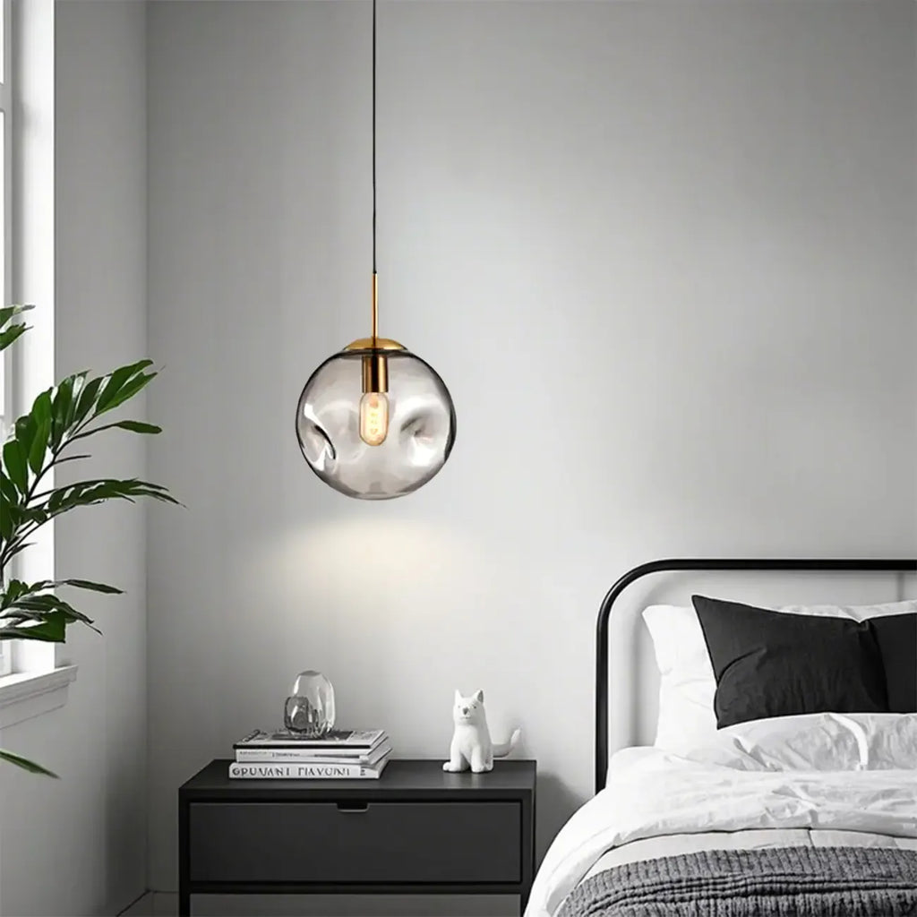 Suspension globe irrégulière en verre fumé pour chambre à coucher