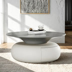 Table basse ronde moderne en bois beige gris avec rangement