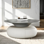 Table basse ronde moderne en bois beige gris avec rangement