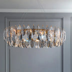 Lustre rond exquis à plusieurs lumières en cristal en forme de feuille