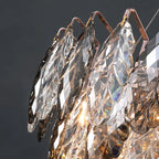Lustre rond exquis à plusieurs lumières en cristal en forme de feuille