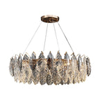 Lustre rond exquis à plusieurs lumières en cristal en forme de feuille