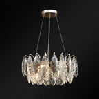 Lustre rond exquis à plusieurs lumières en cristal en forme de feuille