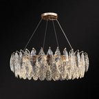 Lustre rond exquis à plusieurs lumières en cristal en forme de feuille