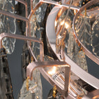 Lustre rond exquis à plusieurs lumières en cristal en forme de feuille
