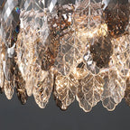 Lustre rond exquis à plusieurs lumières en cristal en forme de feuille