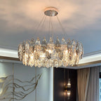 Lustre rond exquis à plusieurs lumières en cristal en forme de feuille
