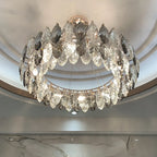 Lustre rond exquis à plusieurs lumières en cristal en forme de feuille
