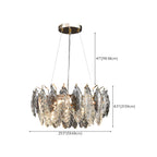 Lustre rond exquis à plusieurs lumières en cristal en forme de feuille