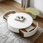 Table basse ronde moderne en bois blanc avec rangement