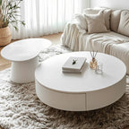 Table basse ronde moderne en bois blanc avec rangement