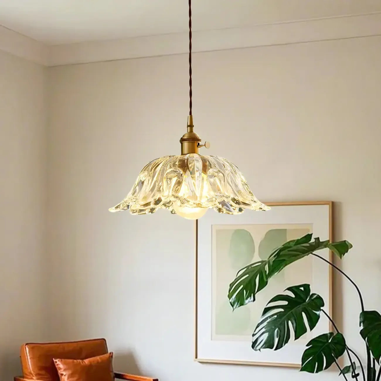 Suspension florale vintage en verre transparent pour salon