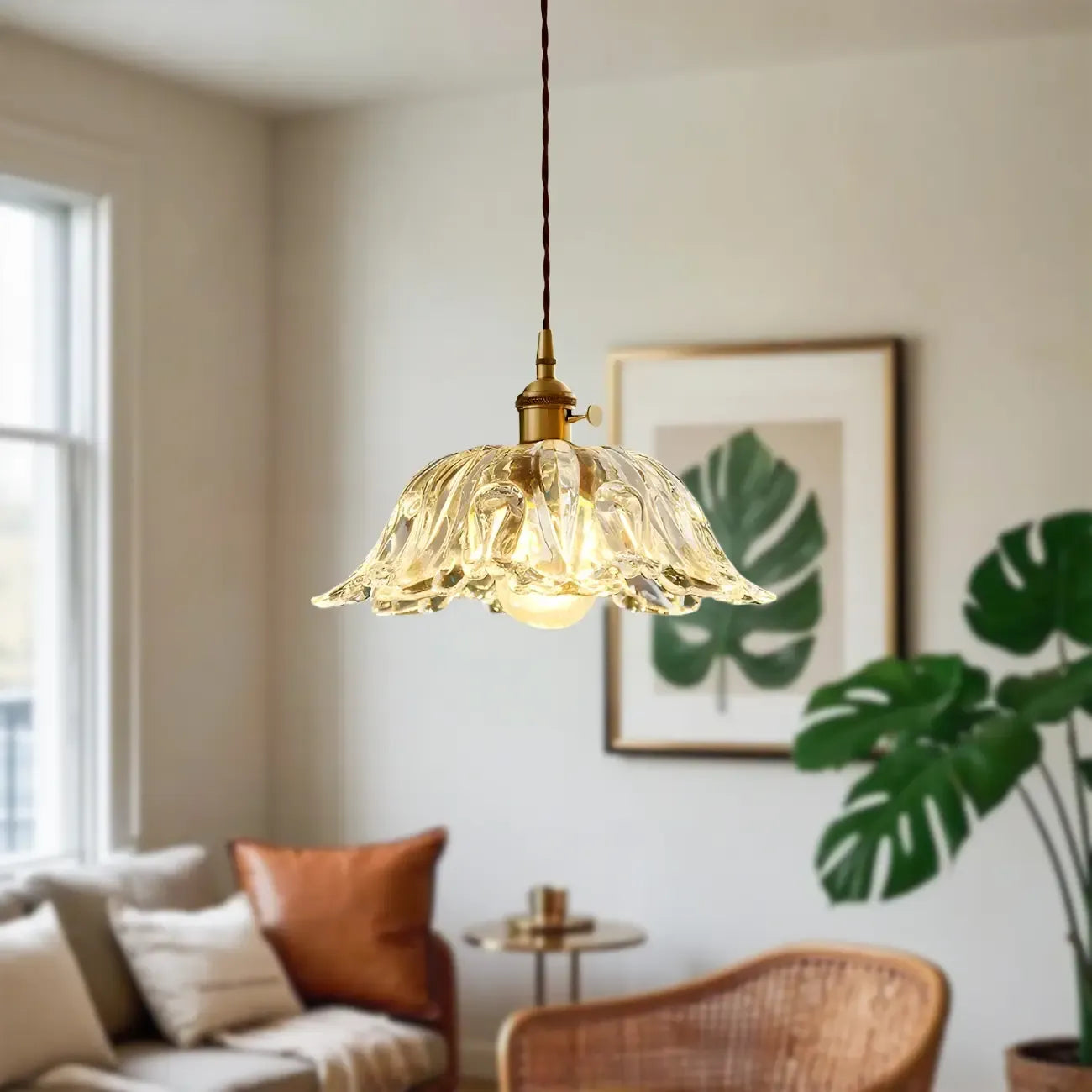 Suspension florale vintage en verre transparent pour salon