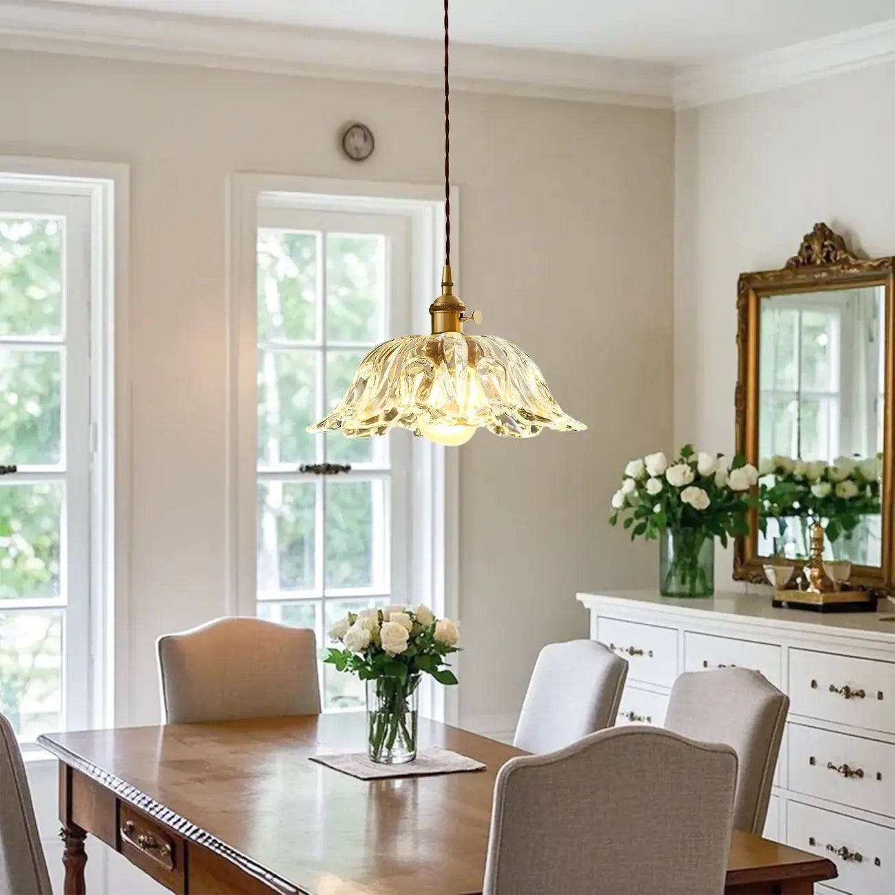 Suspension florale vintage en verre transparent pour salon