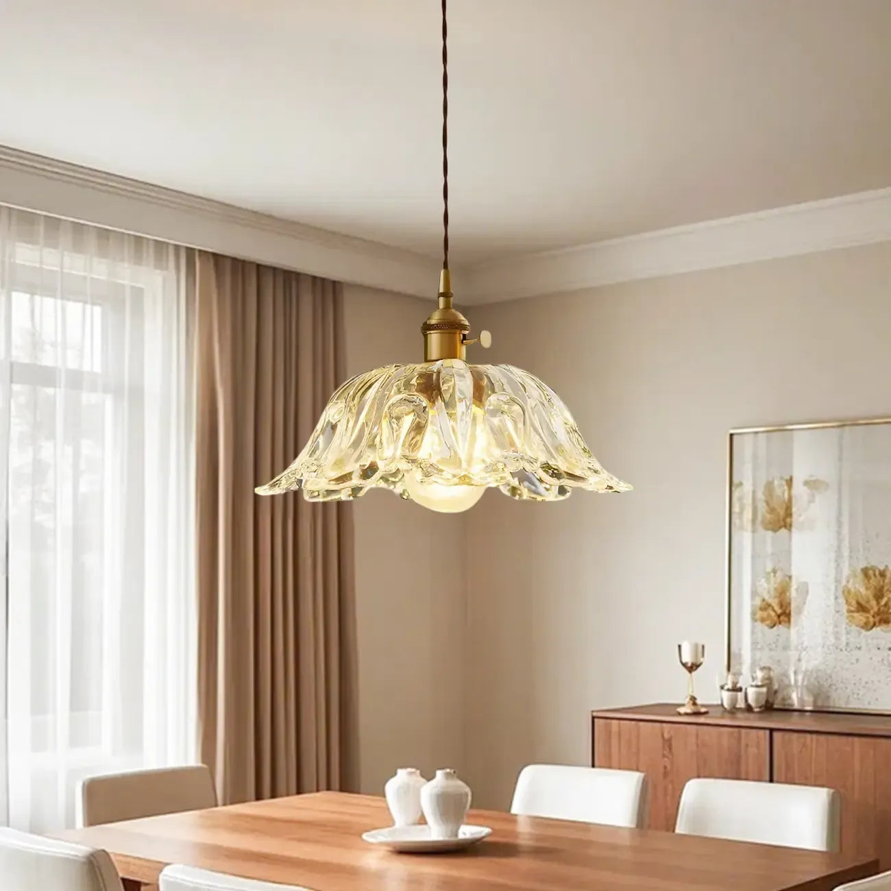 Suspension florale vintage en verre transparent pour salon