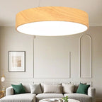 Lustre moderne circulaire en bois avec LED et hauteur réglable