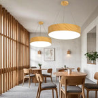 Lustre moderne circulaire en bois avec LED et hauteur réglable