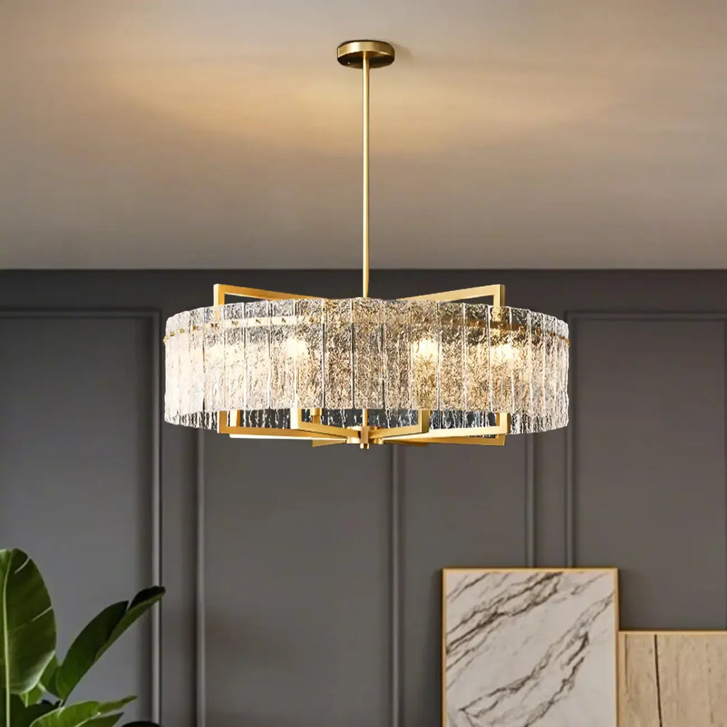 Lustre rond de luxe en cristal avec abat-jour en verre