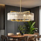 Lustre rond de luxe en cristal avec abat-jour en verre