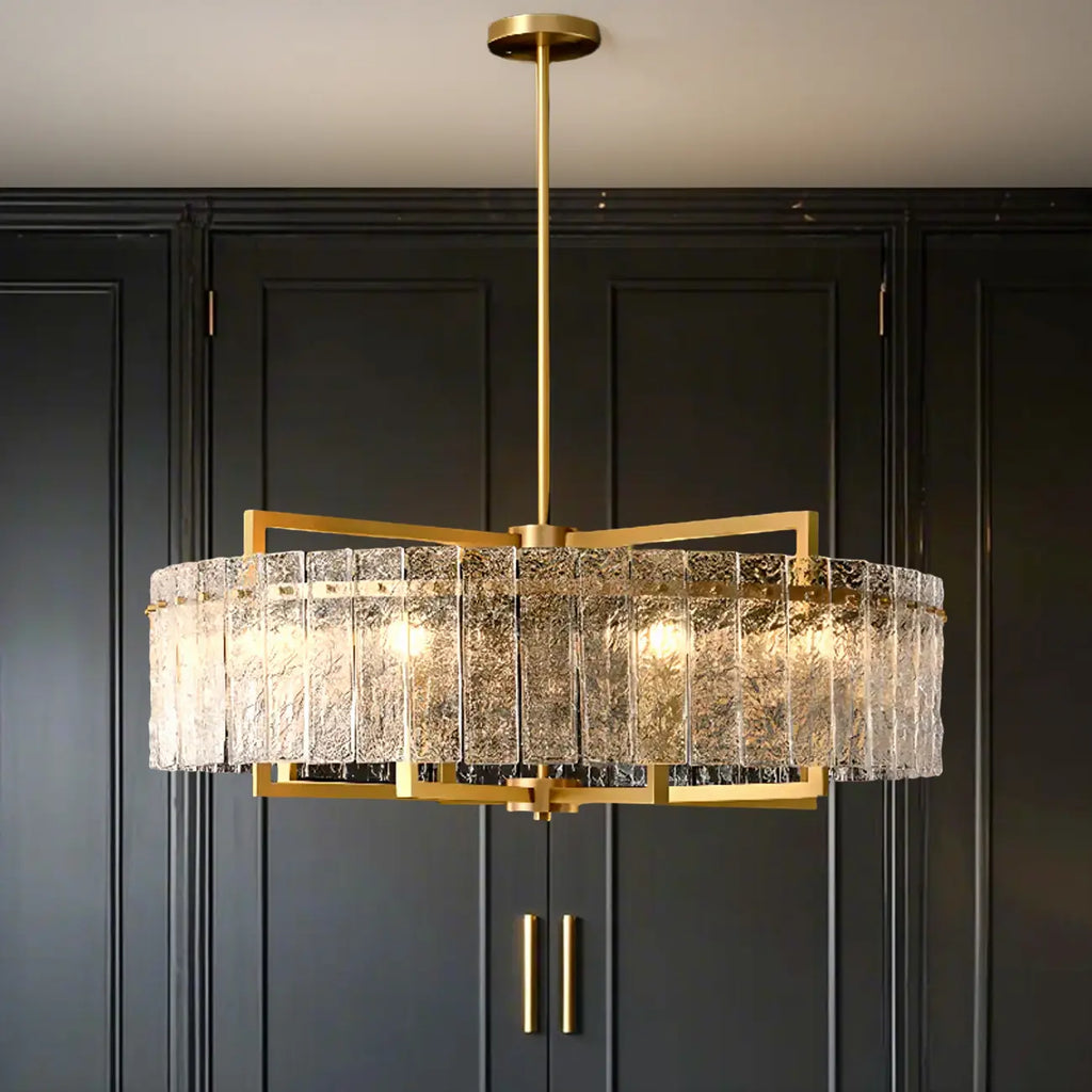 Lustre rond de luxe en cristal avec abat-jour en verre