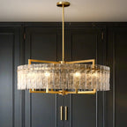 Lustre rond de luxe en cristal avec abat-jour en verre