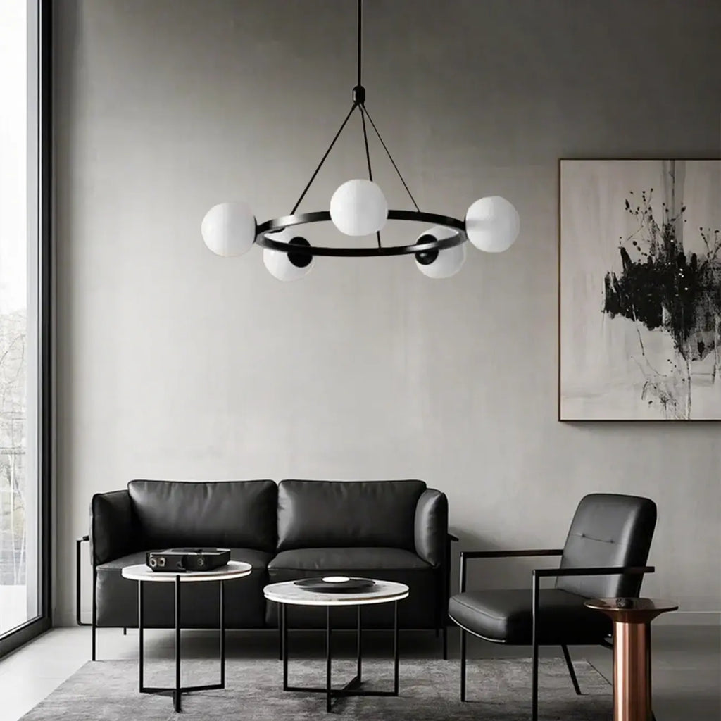 Lustre minimaliste moderne avec abat-jour en verre blanc