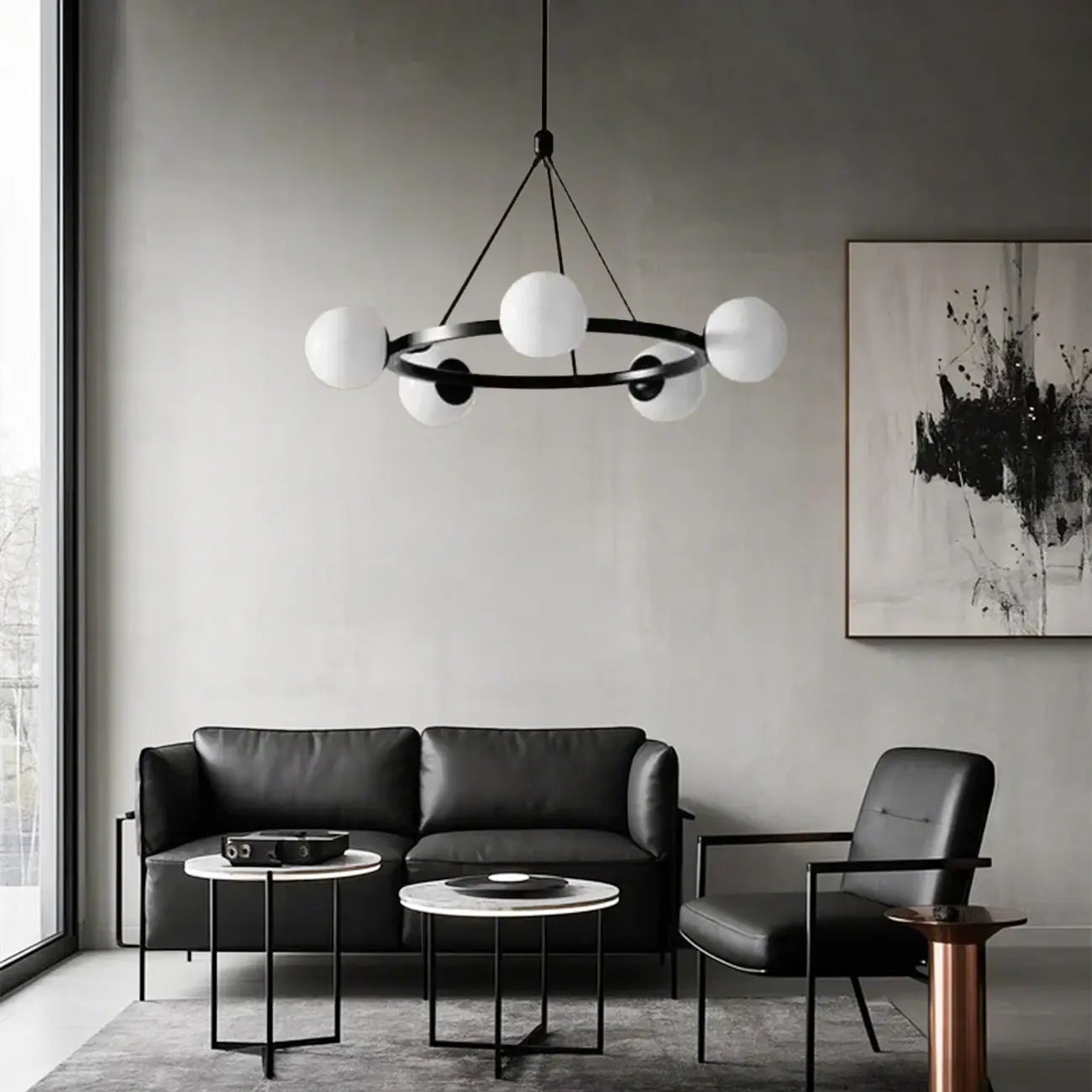 Lustre minimaliste moderne avec abat-jour en verre blanc