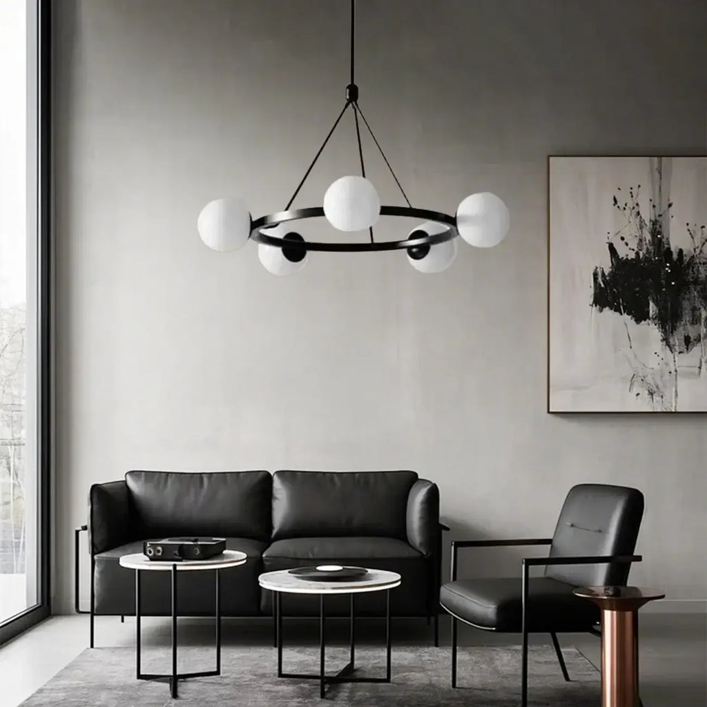 Lustre minimaliste moderne avec abat-jour en verre blanc