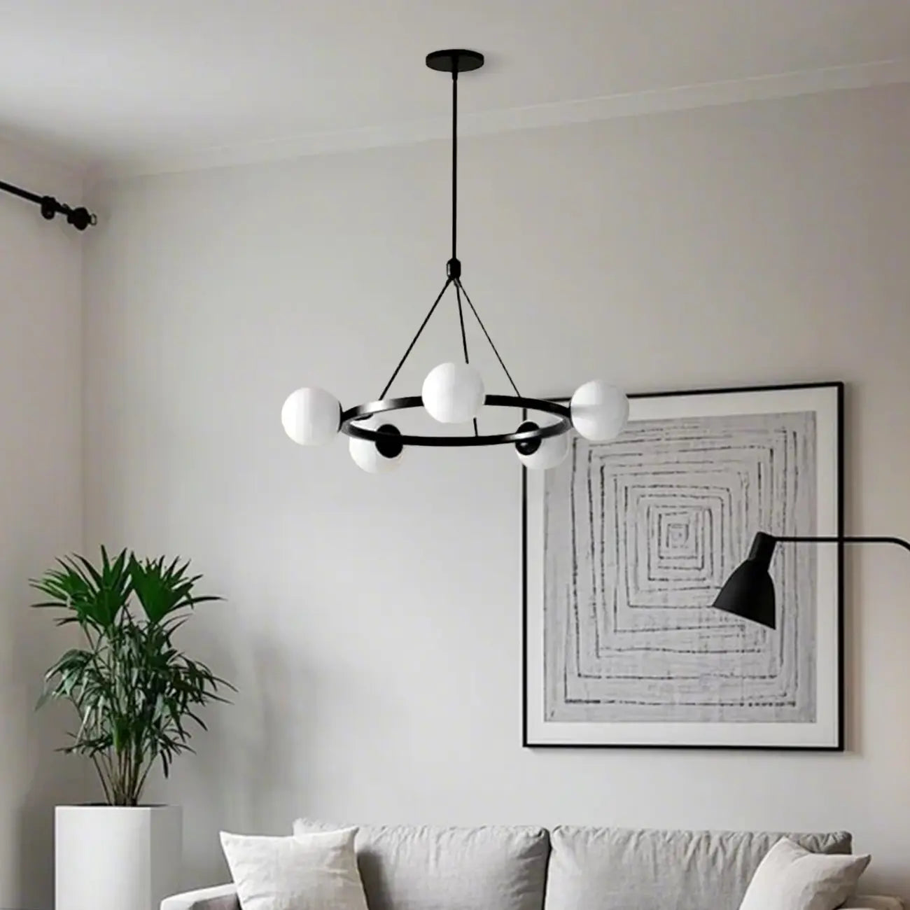 Lustre minimaliste moderne avec abat-jour en verre blanc