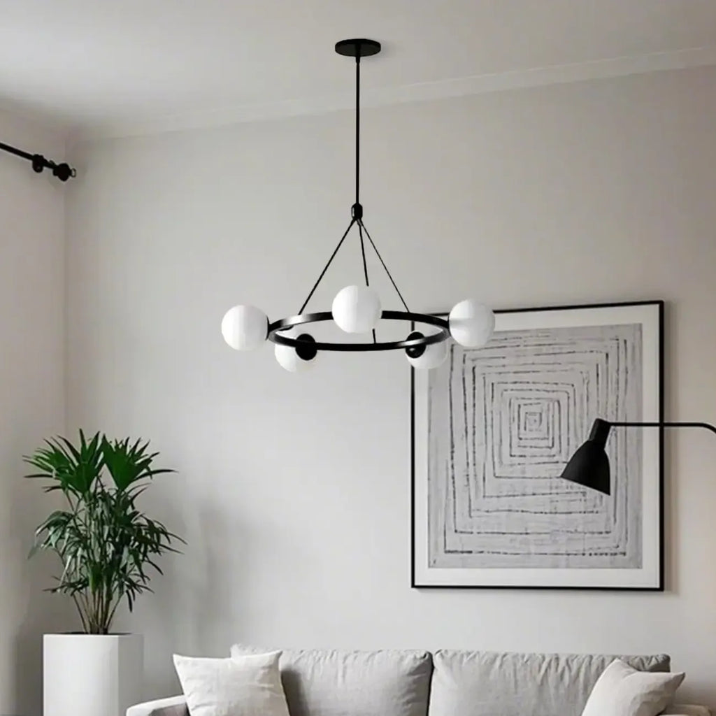 Lustre minimaliste moderne avec abat-jour en verre blanc