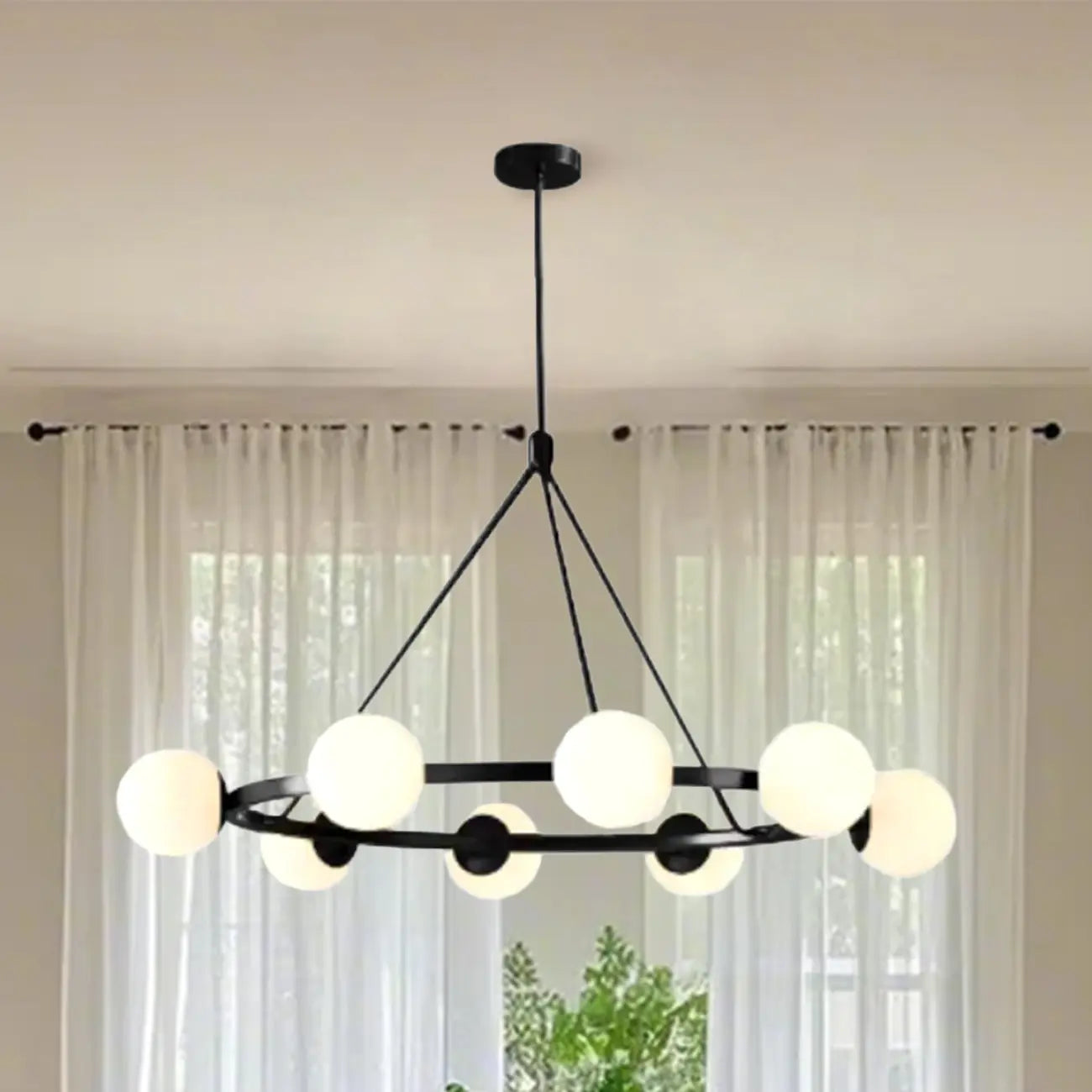 Lustre minimaliste moderne avec abat-jour en verre blanc