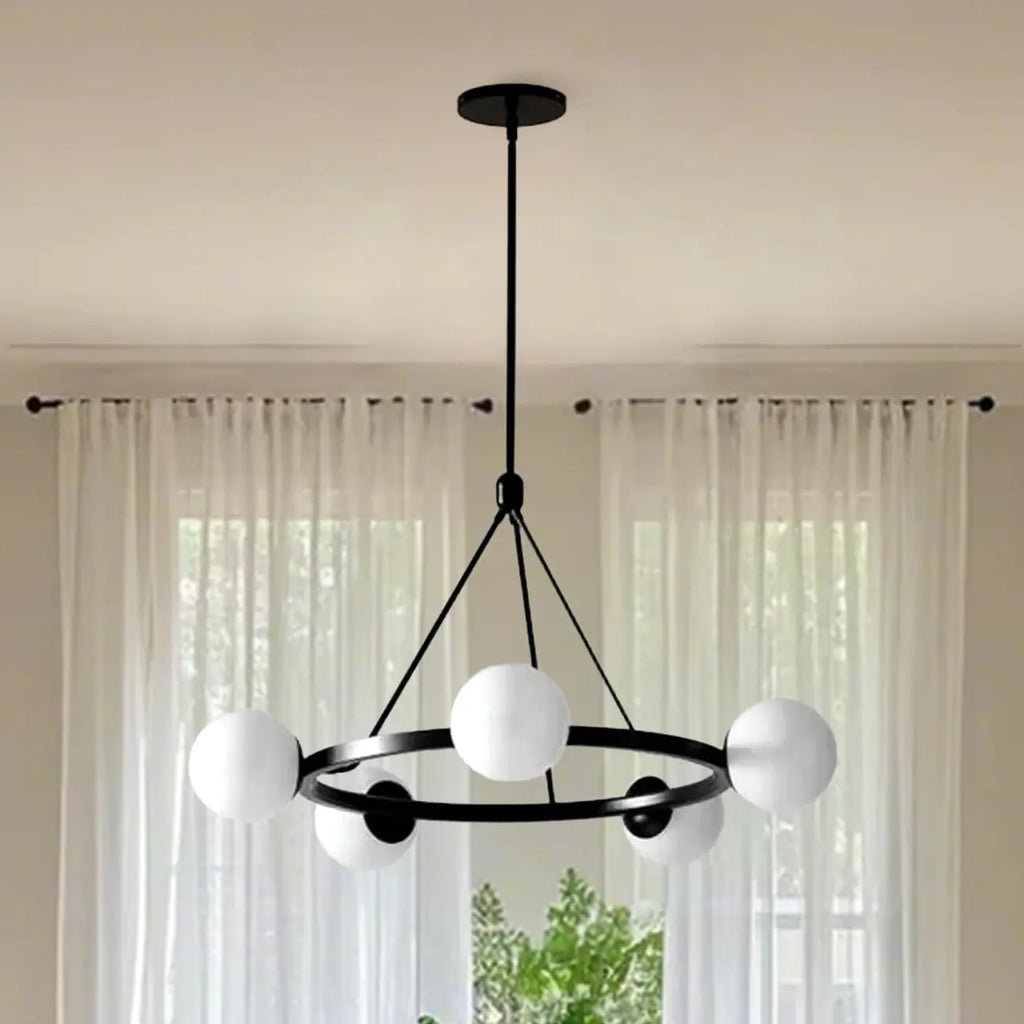 Lustre minimaliste moderne avec abat-jour en verre blanc