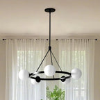Lustre minimaliste moderne avec abat-jour en verre blanc
