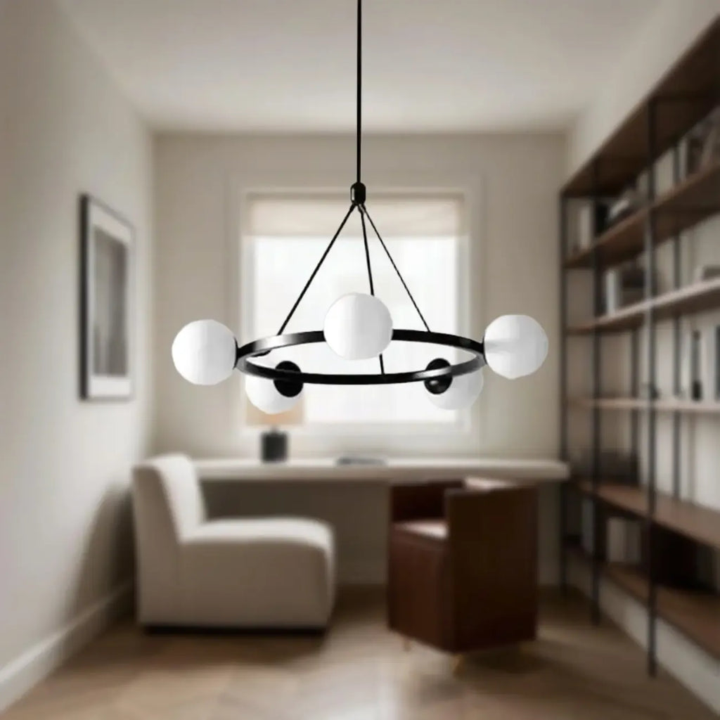 Lustre minimaliste moderne avec abat-jour en verre blanc