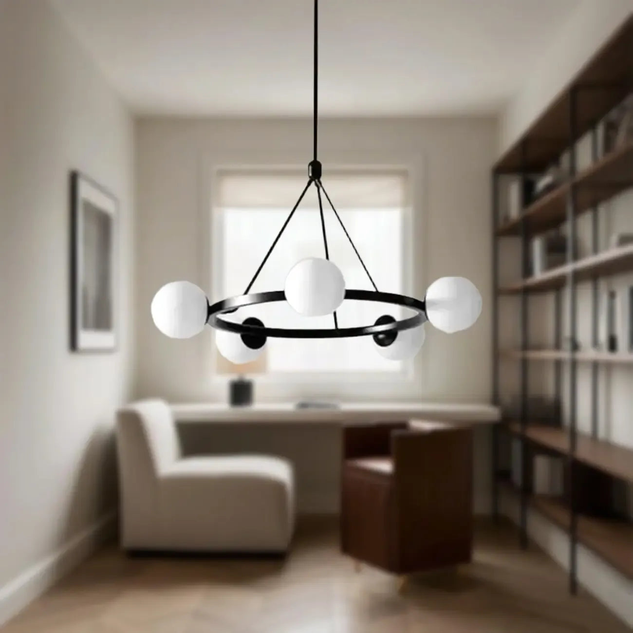 Lustre minimaliste moderne avec abat-jour en verre blanc