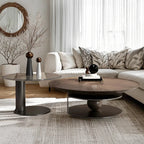 Table basse ronde en bois avec piètement en métal marron