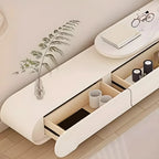 Meuble TV moderne blanc de 77 pouces en pierre, long et incurvé, avec rangement ouvert