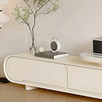 Meuble TV moderne blanc de 77 pouces en pierre, long et incurvé, avec rangement ouvert