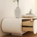 Meuble TV moderne blanc de 77 pouces en pierre, long et incurvé, avec rangement ouvert