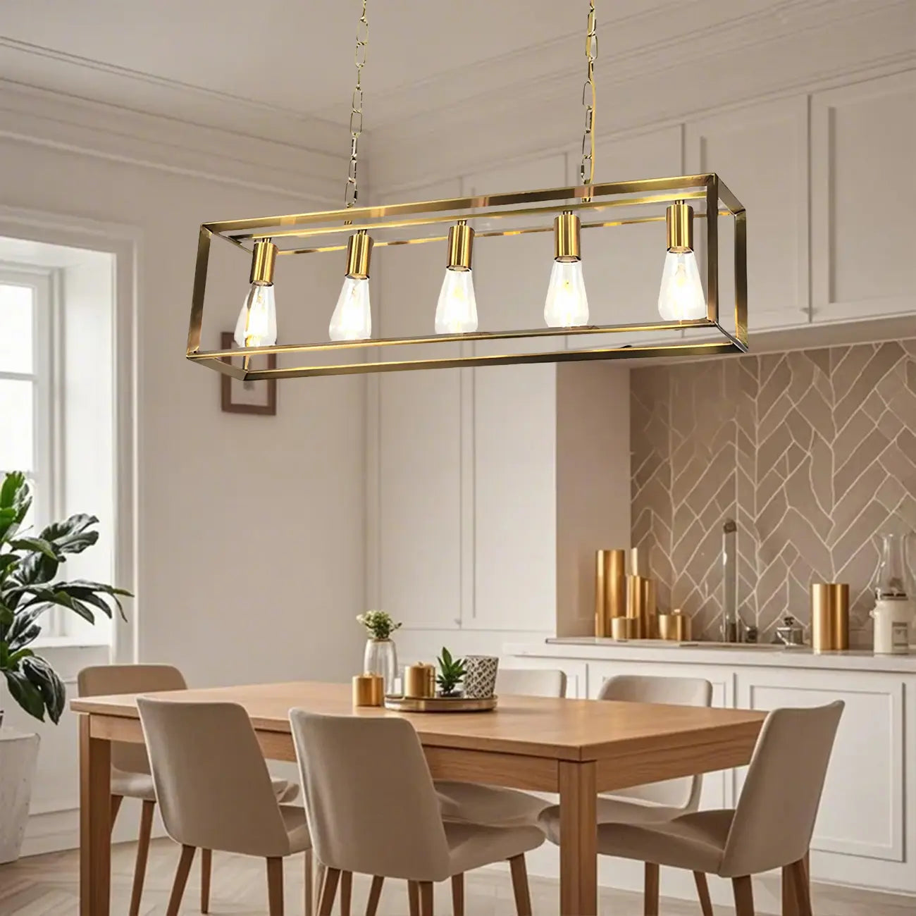 Suspension traditionnelle en laiton à 6 lumières pour îlot de cuisine
