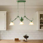 Suspension florale à 3 lumières en verre vert pour îlot de cuisine