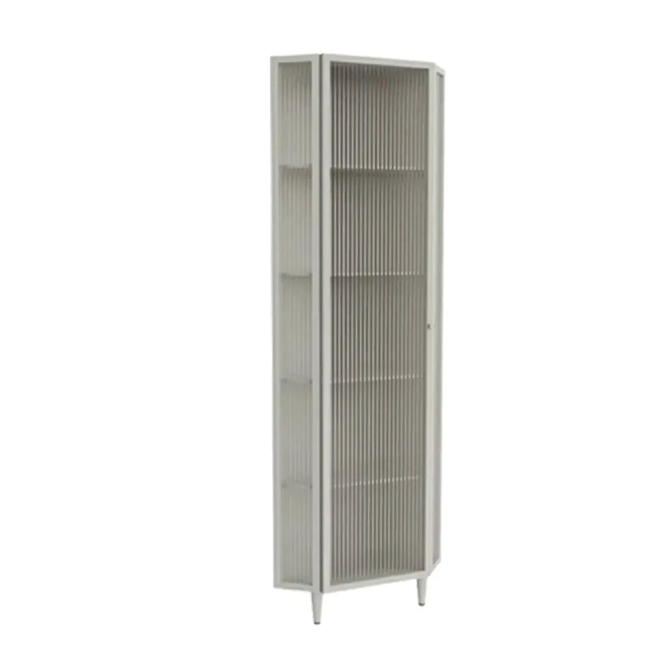 Meuble d'angle de rangement moderne en fer blanc et verre cannelé