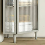 Meuble d'angle de rangement moderne en fer blanc et verre cannelé