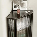 Meuble d'angle de rangement moderne en fer blanc et verre cannelé