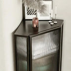 Meuble d'angle de rangement moderne en fer blanc et verre cannelé