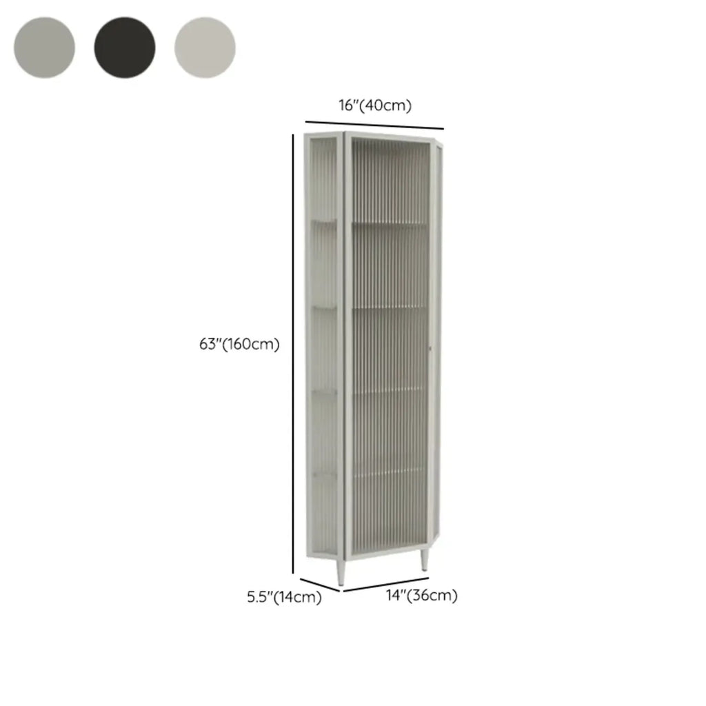 Meuble d'angle de rangement moderne en fer blanc et verre cannelé