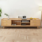 Meuble TV scandinave en bois naturel avec porte coulissante et rangement
