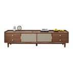 Meuble TV scandinave en bois naturel avec porte coulissante et rangement